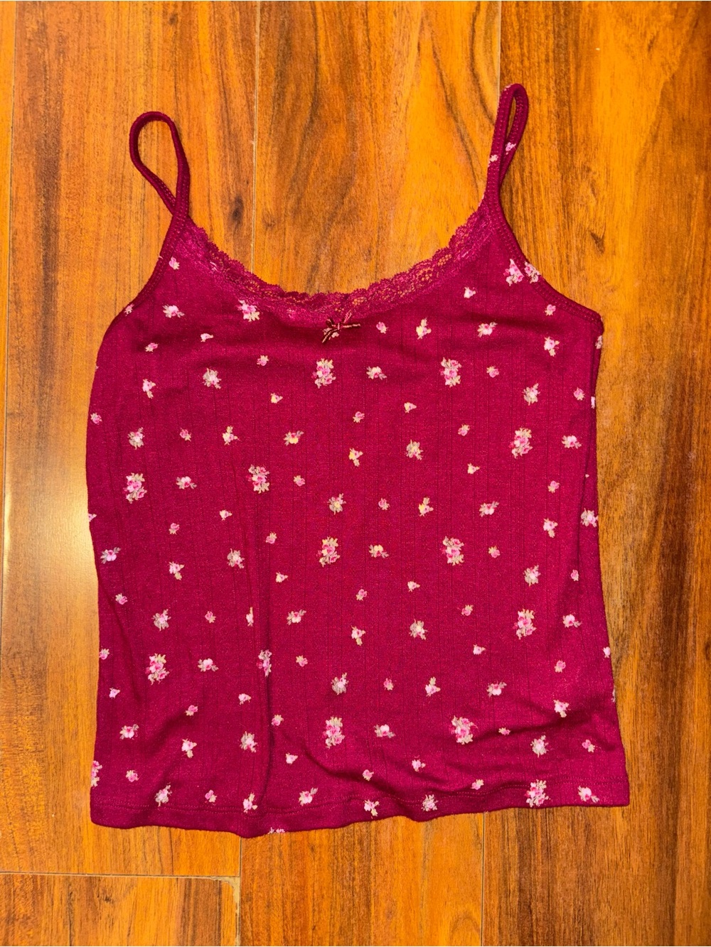 wild fable Burgundy Floral Lace-Trim Cami